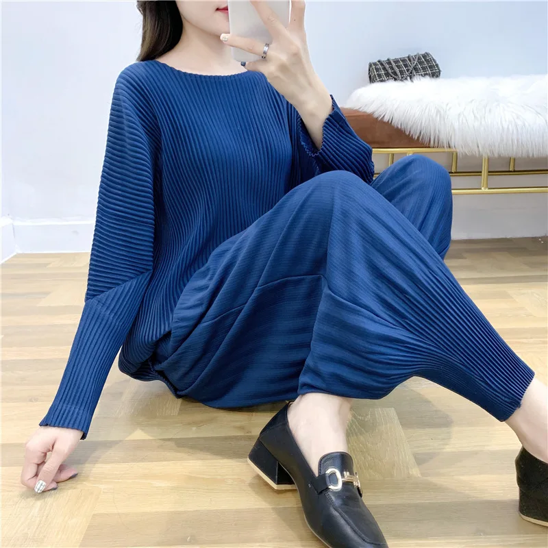 Новые MIYAKE плиссированные широкие брюки женские лопнутые плиссированные штаны-шаровары