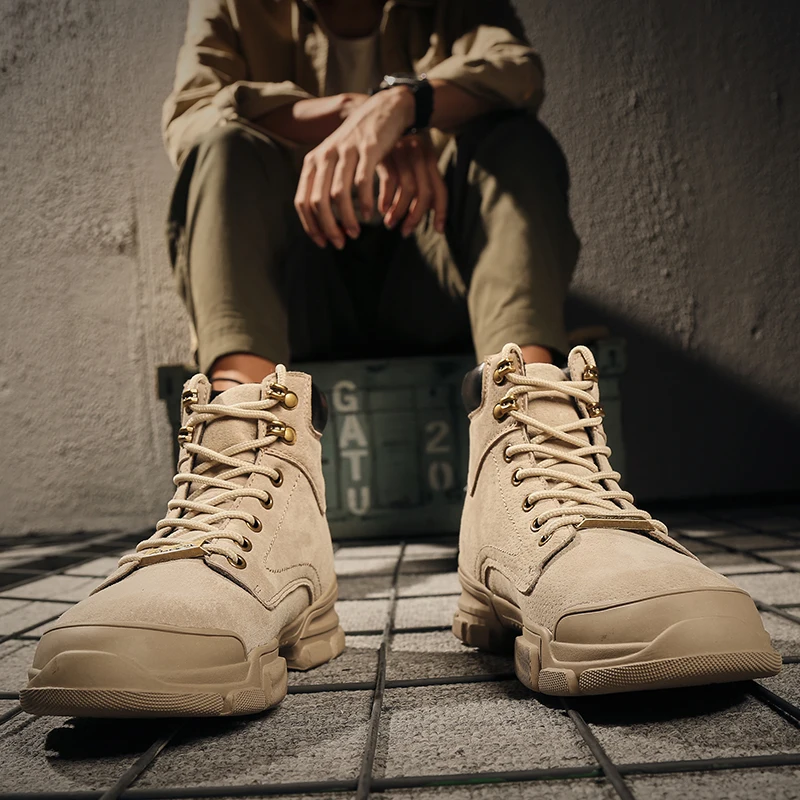 

Autumn Casual For Men Ankle Chelsea Boots Male Cow Leather Quality Slip Ons Shoes Motorcycle Man Boots botas militares