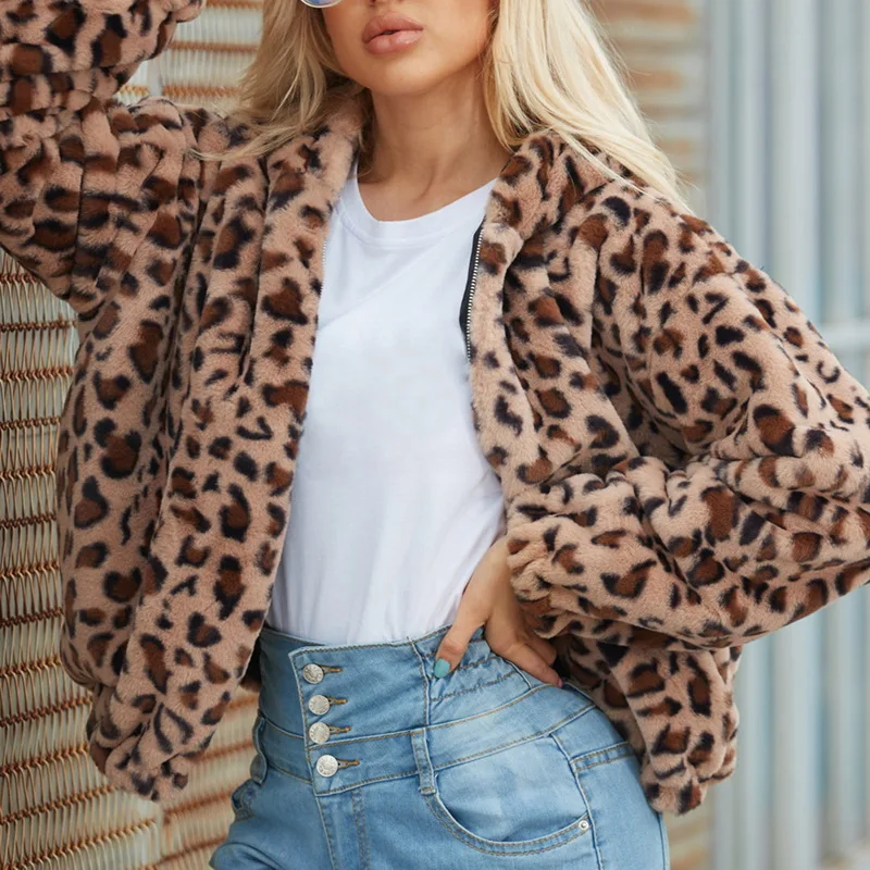 Женское пальто из искусственного меха с леопардовым принтом, осенне-зимнее женское флисовое пальто, теплые модные куртки, пальто с отворотом, Veste Femme