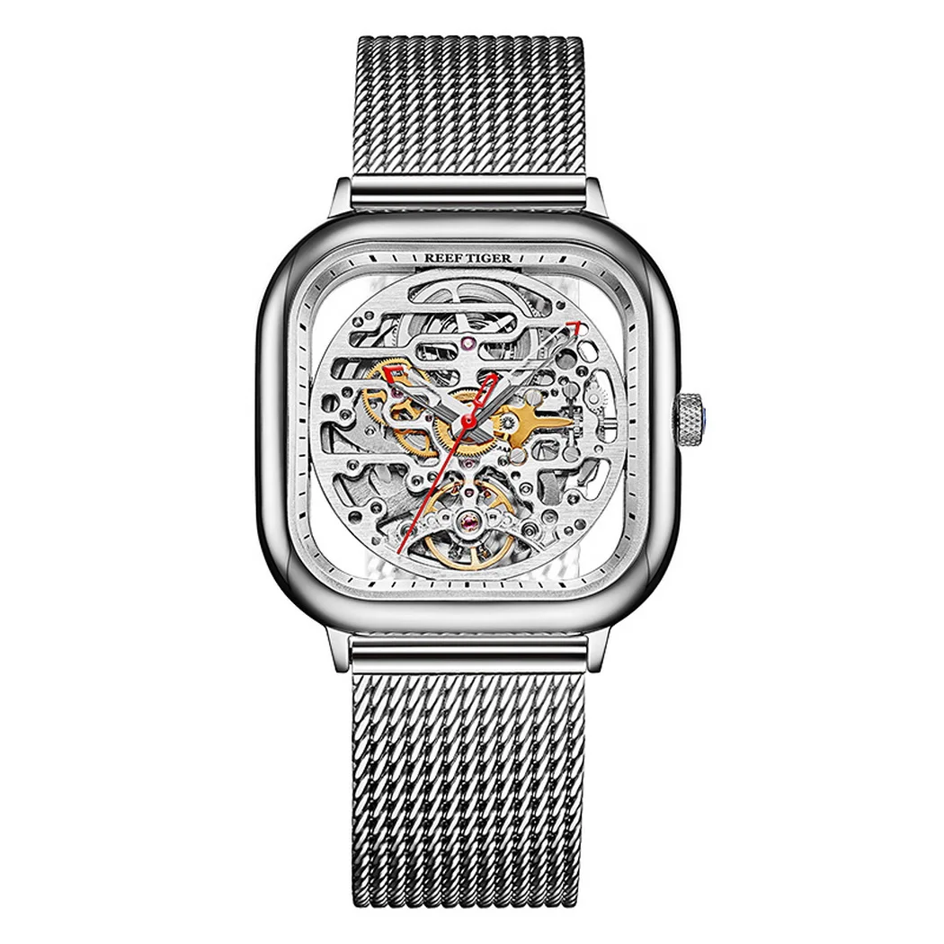 

Reef Tiger Mens Automatic Watches,Men Watch Top Luxury Brand Self Wind Mechanical Wristwatch Waterproof Sapphire Skeleton Dial