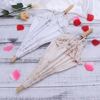 

Lace Umbrella Handmade Cotton Craft Photography Prop Wedding Umbrella Decor (White)