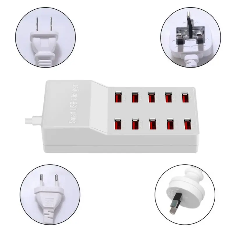 

10 USB Charger Station Splitter 50W Mobile Phone Charger USB HUB Universal Smart Charger Power Adapter for Phone Tablet