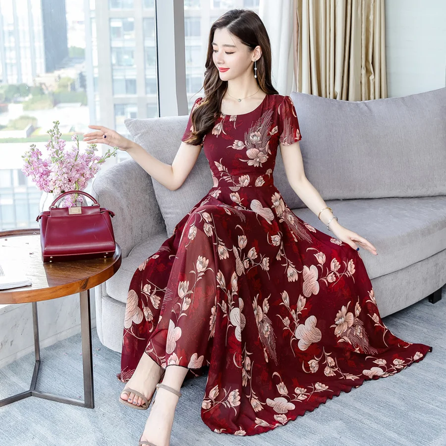 Винтажное шифоновое платье макси в стиле бохо с цветочным рисунком женское