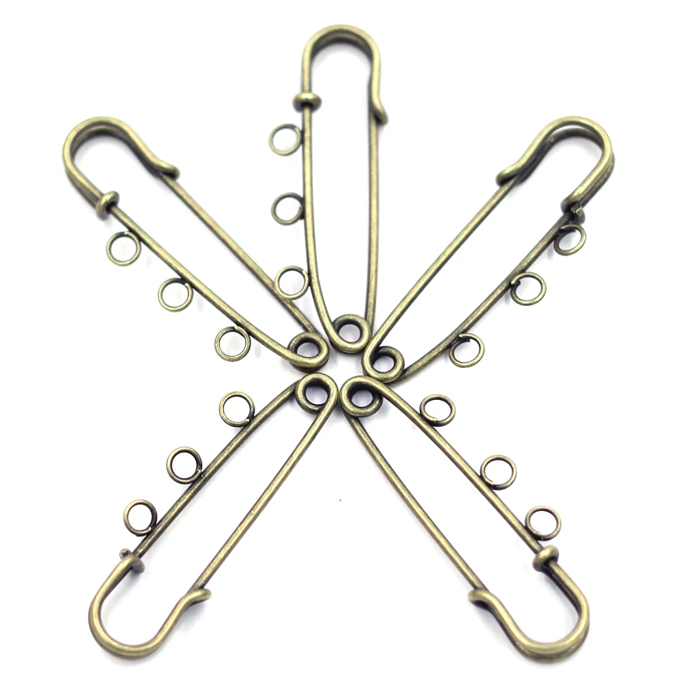 100Pcs Safety Pins Brooches Alloy 3 Holes Bronze Gold Silver Plated For Sewing Apparel Jewelry DIY Finding 5cm/5.7cm