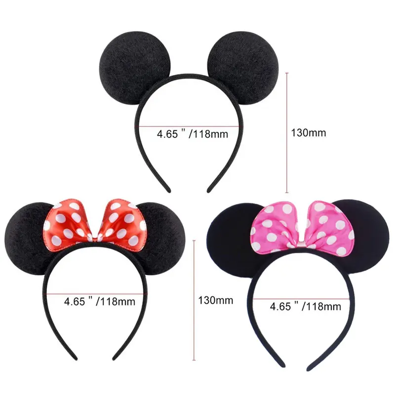 Mickey Mouse Ears Solid Black Red Bow Headband Set Costume Deluxe Fabric Mouse Ears Headband for Party Favor Decorations