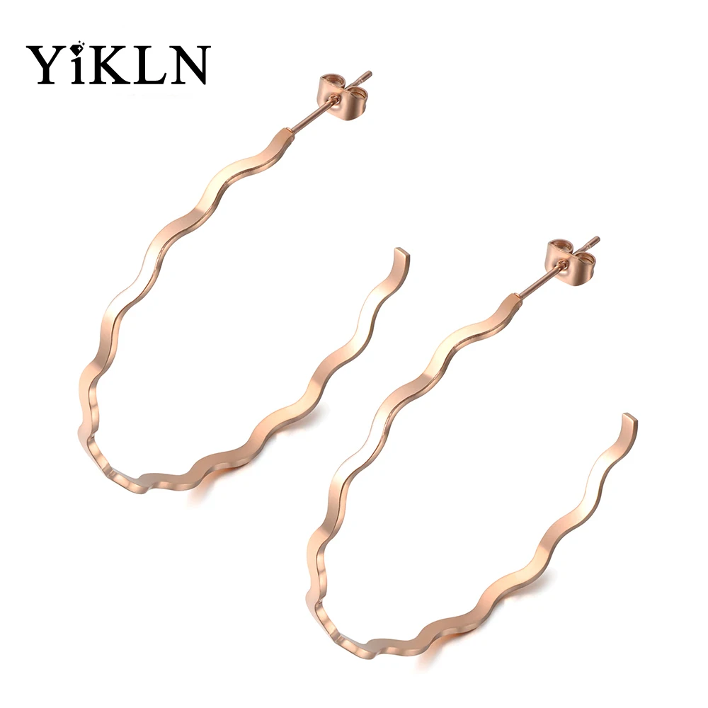 YiKLN Stainless Steel Jewelry Large Bending Circle Earrings For Women Punk Hyperbole Rose Gold Gift Party YE18086 | Украшения и