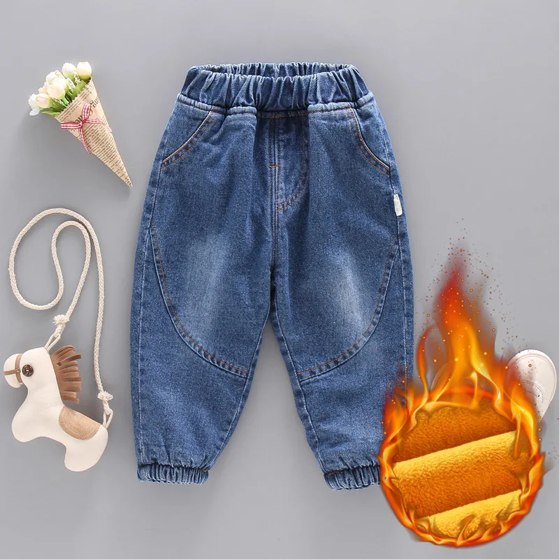 

BOY'S 2019 Autumn And Winter New Style Baby Cowboy Loose Pants GIRL'S Korean-style Elastic Closing Brushed And Thick Trousers