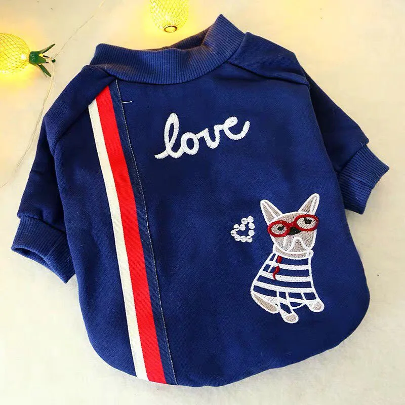 Blue Love Осенне-зимний свитер для питомца собаки, пуловер, уютный щенок, одежда для маленьких собак, французский бульдог, мопс, рубашки, толстовки, одежда для домашних животных - Цвет: Blue Love
