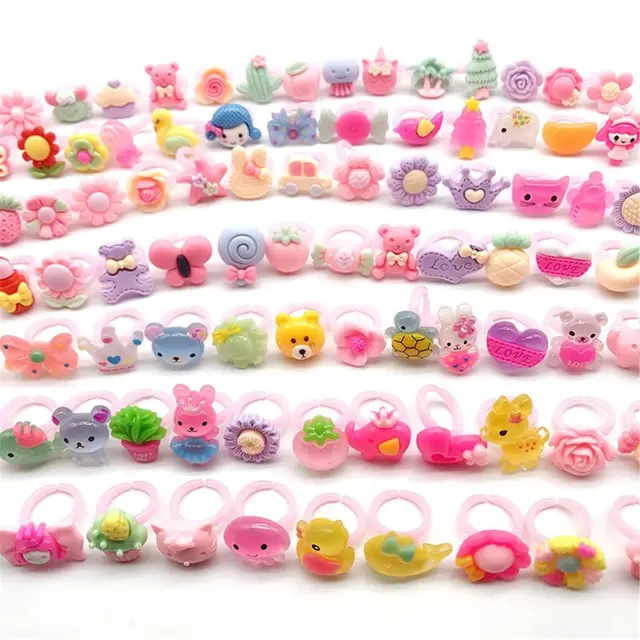 10pcs Cartoon Plastic Children's Rings Wholesale Resin Accessories Small Rings Handmade Little Girls Bracelets Baby Prizes WYW 4