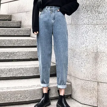 

Women's Korean Style Loose High Waist Solid Color Pocket Retro Harem Pants