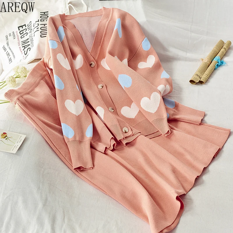 

Knitted Cardigan Set Female Skinny Western Style Sweater Skirt Two Piece Set Women Two Piece Outfits Autumn Winter