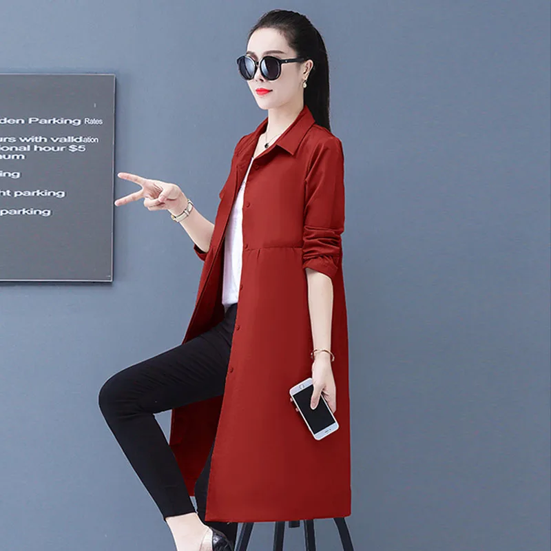 

Female Trench Coat Solid Color Lapel Mid-length Women Windbreaker Spring Autumn Long Sleeve Single-breasted Thin Section clothes