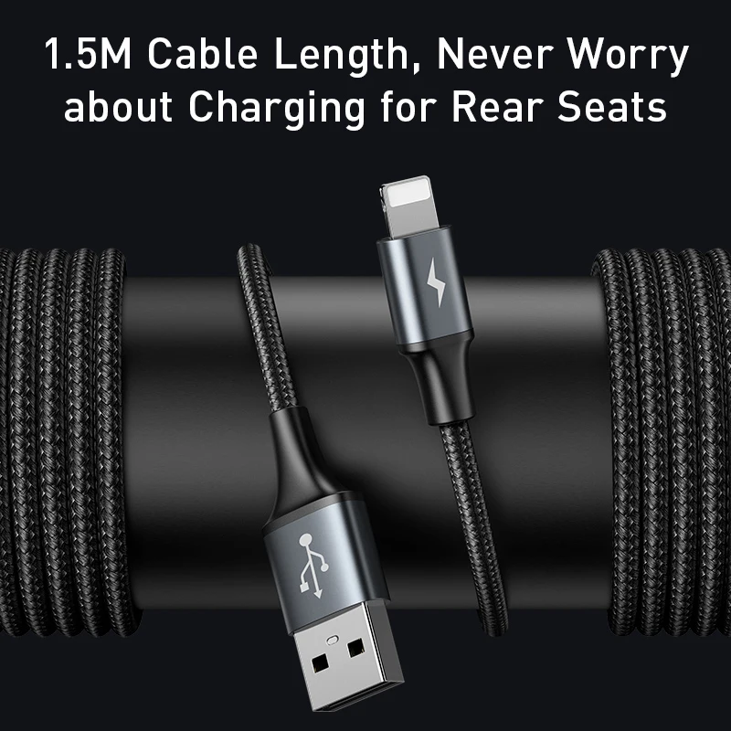 Baseus 3A USB Cable for iPhone Xr 8 Dual USB A Ports Charging Wire for iPhone 11 Pro Type-C Micro Data Cabo USB Car Rear Seat