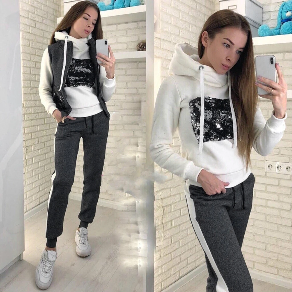 FREE OSTRICH Autumn And Winter 2019 New Fashion Women Suit Warm Tracksuits Casual Sets Fleece Sweatshirt Three Pieces Set 1121