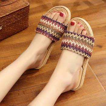 

2020 Women's Sandals Shoes Ladies Girls Comfortable Weave Round Toe Sandals Soft Sole All-match Fashion Large Size Sandals Shoes