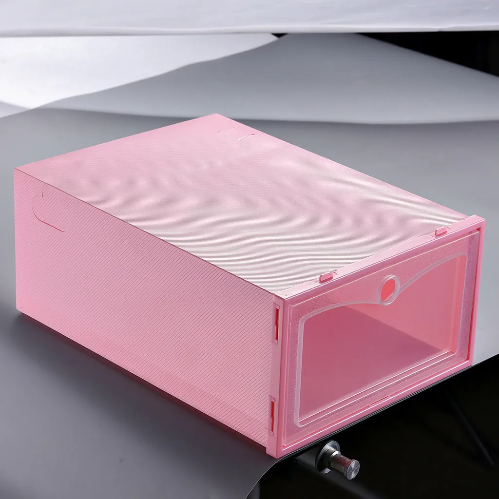 1 шт., коробка для домашней обуви, складная прозрачная коробка для хранения обуви, Пластиковый Штабелируемый органайзер для обуви, для укладки, экономия пространства, мастер# J8 - Цвет: Pink L