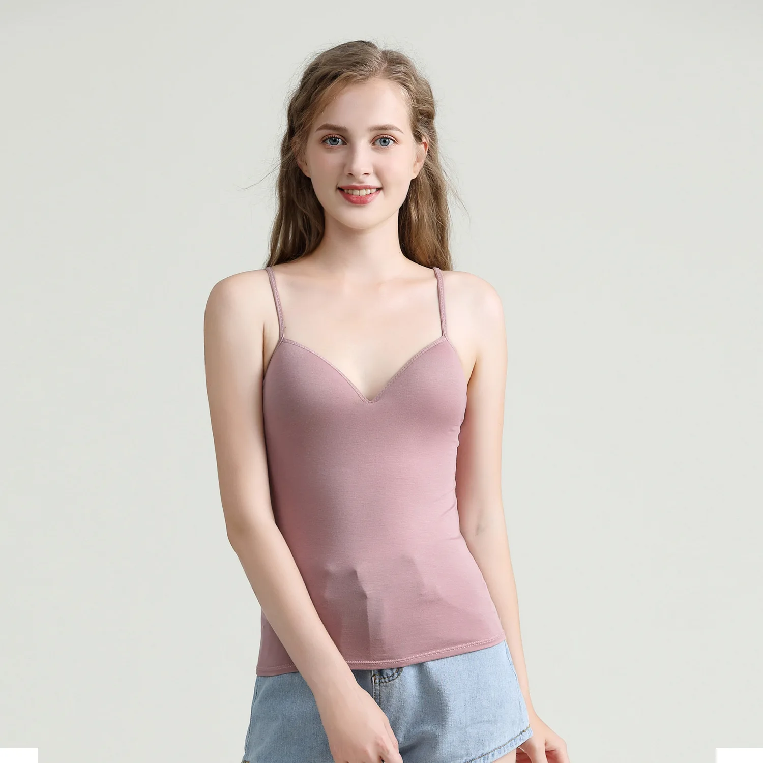 Фиолетовый Новые модные эластичные тонкие Camisoles женские белые черные Модальные Camis сексуальные спагетти ремень Bralette женский домашний Топ однотонный регата Feminina - Цвет: Фиолетовый