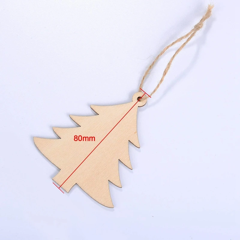 30 Pieces Wood Christmas Tree Blanks Wooden Tree Embellishments with 10 Meters Natural Twine for Holiday Party Decoration