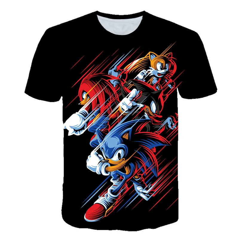 Sonic/летняя футболка для мальчиков и девочек, короткая футболка с объемным рисунком футболка из полиэстера детская одежда От 4 до 14 лет