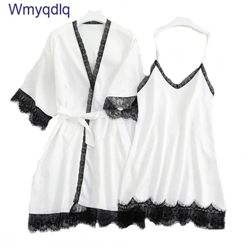 

Wmyqdlq Pajama Women Silk Sexy Ladies Suspender Nightdress Thin Short-Sleeved Nightgown Two-Piece Pyjama pijama