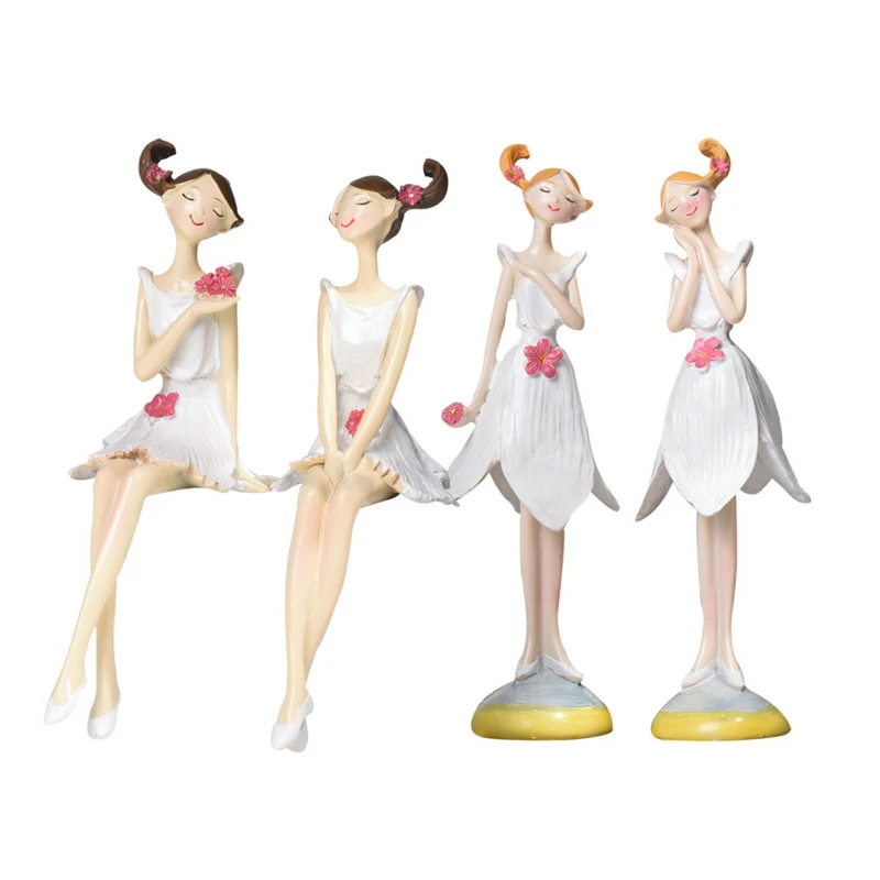 

2Pcs/Set Resin Angel Flower Fairy Figurines Flower Girl Fairy Figurine Home Decoration Coffee Retro Desktop Ornament Gifts