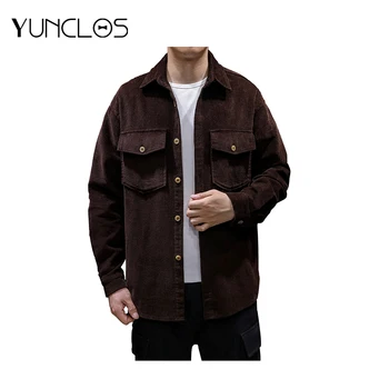 

Brown Men Long Shirts Autumn Casual Fashion Single-breasted Long Sleeve Shirts Male Harajuku 3 Colors High Quality S-3XL