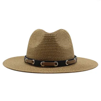 

Summer Hat for Women Men Panama Straw Hats Travel Beach Sun Hat Wide Brim Fedora Jazz Hat