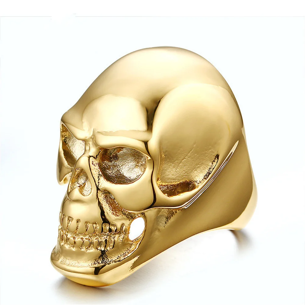 

Punk Skeleton & Skull Head Rings Male Gold Color Stainless Steel Big Rings For Men Gothic Punk Fashion Halloween Jewelry Gift