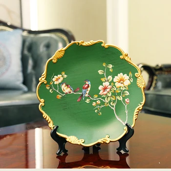 

American Retro Ceramic Flower and Bird Decoration Plate Crafts Ornaments Simple Home Living Room Porch Bracket Seat Plate Gift