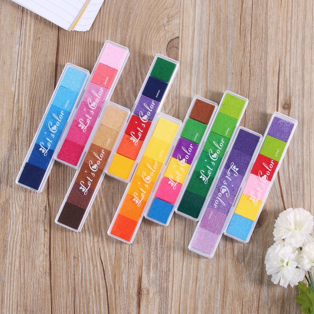 

1PC Colorful Non-Toxic Gradient Color Ink Pad Inkpad Rubber Stamp Oil Based Finger Print Pratical DIY Art Accessories for Kids