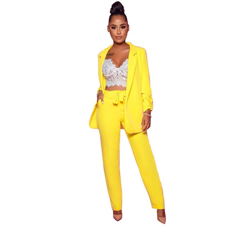 

African Style Pants Suits Business Office Lady Blazer Trouser 2pcs Set Solid Color Fitted Coat Smart Power Workwear For Women