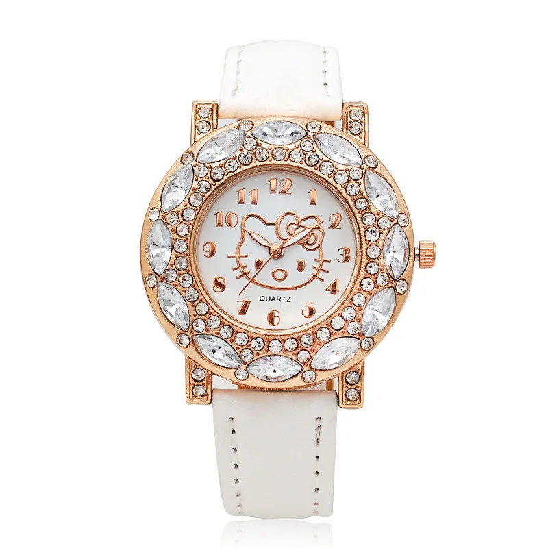 Hello Kitty Kids Watches Children Cute Hello Kitty Leather Quartz Wrist Watches for Girls Clock