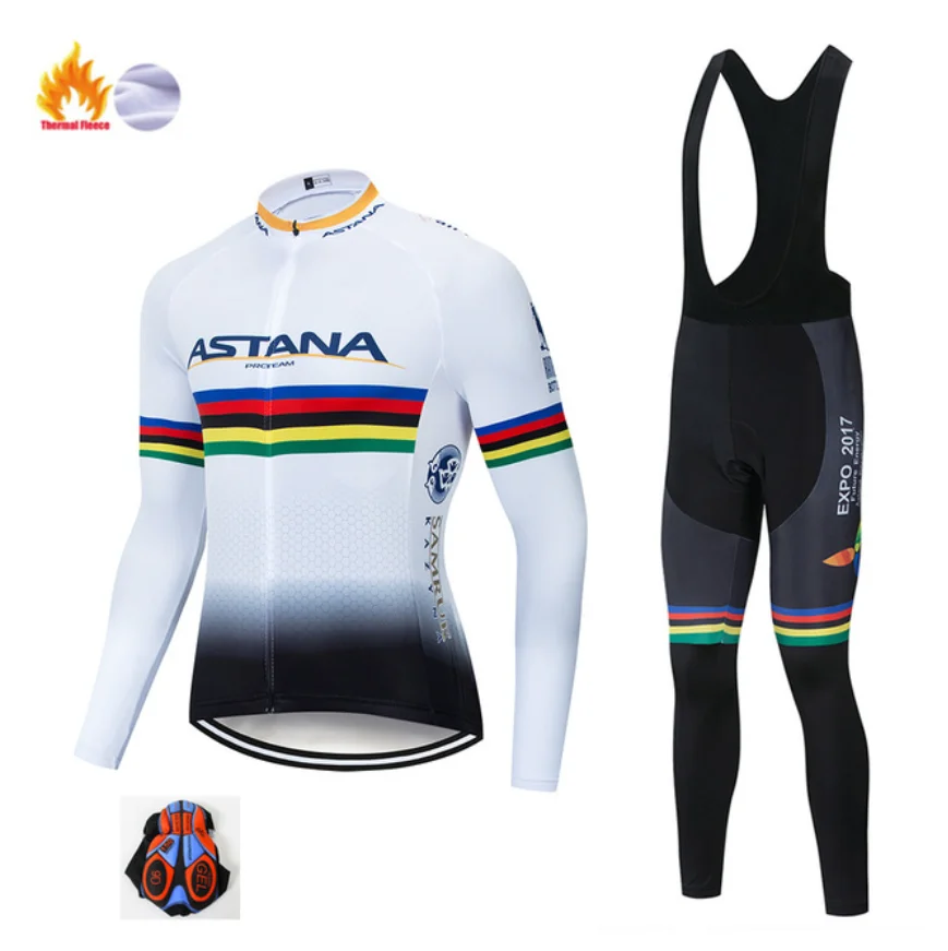Fleece long sleeve 2020ASTANA Pro Мужская одежда для велоспорта с длинным рукавом Ropa Ciclismo Invierno Hombre зимний теплый флисовый комплект для велоспорта из джерси и штанов - Цвет: Fleece long sleeve