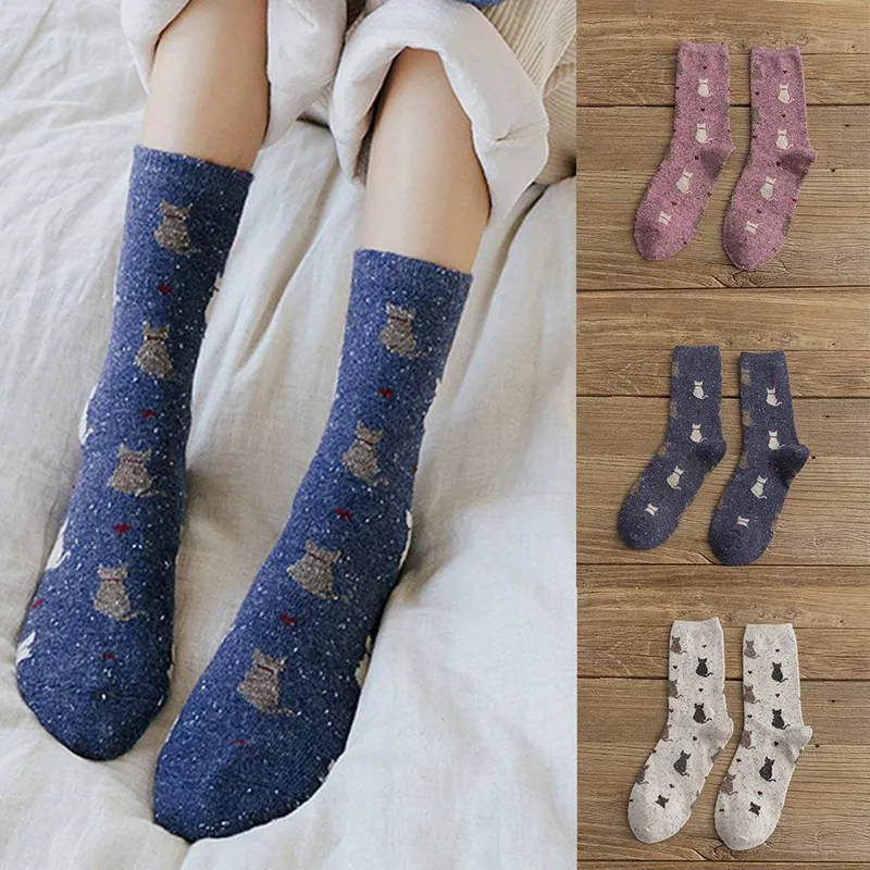 Модные женские милые носки с изображением кота, хлопковые носки с изображением мультяшных животных