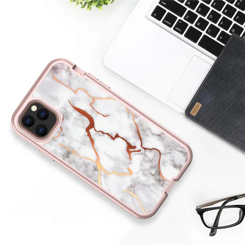 05 Передняя и задняя 360 Полный корпус защитный чехол для iPhone 11Pro max мраморный цветок гальванический блеск Гибридный ТПУ+ резина жесткий прочный - Цвет: 05