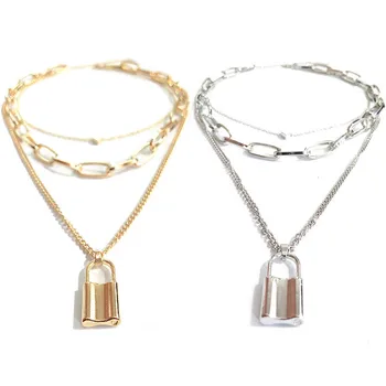 

Fashion Punk Lock Pendant Necklace Women Statement Necklace Gold Chain Choker Personalise Multi-layer Choker Heart Jewelry Gift