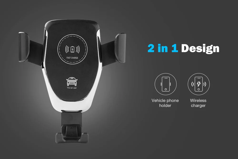 Gravity Sensor Car Phone Holder Wireless Charger 75% Charging Efficiency 3-side Strong Grip