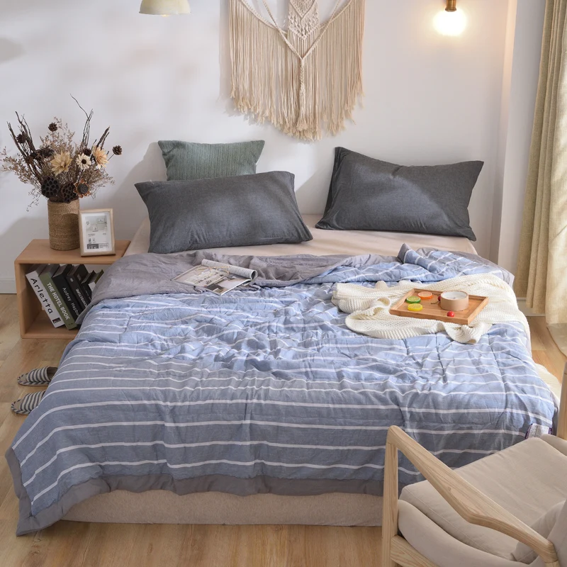 

New Quality Stripe Comfortable Home Textile Bedding Comforters Duvets Washed Cotton Summer Air Conditioner Cool Thin Quilt49