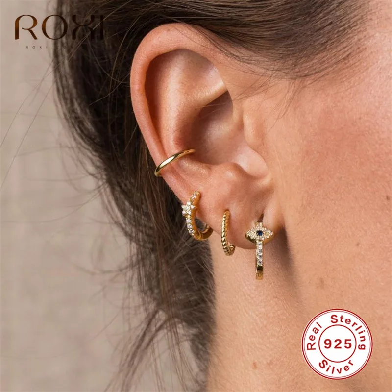 ROXI модные корейские серьги простые с переплетенными линиями серьги-гвоздики для женщин ювелирные изделия для девочек Круглый Круг Серьги из стерлингового серебра 925 пробы