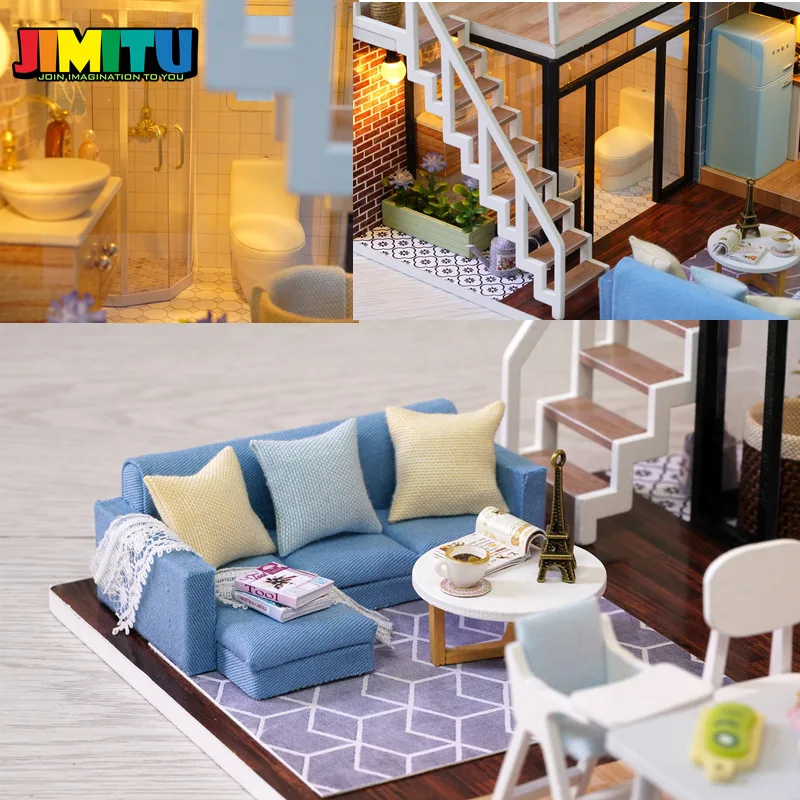 JIMITU CuteRoom синий время Кукольный дом DIY Миниатюрные с мебель музыка светильник крышка Миниатюрная модель подарок декор и надписью «Love» для игрушек