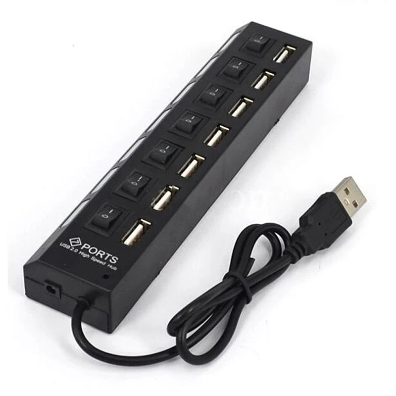 7 портов USB 2,0 концентратор высокой Скорость Мощность кабель с светодиодный световой индикатор включения/OFF переключатель адаптер для стационарного персонального компьютера ноутбука