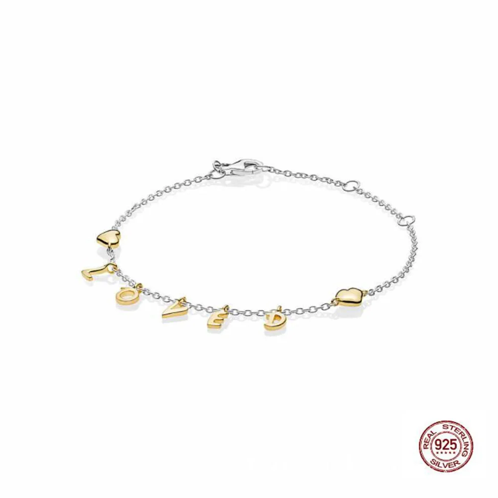 PAN 925 пробы Серебряный Блестящий любимый скрипт браслет для женщин Шарм браслет DIY ювелирные изделия подарок на день Святого Валентина