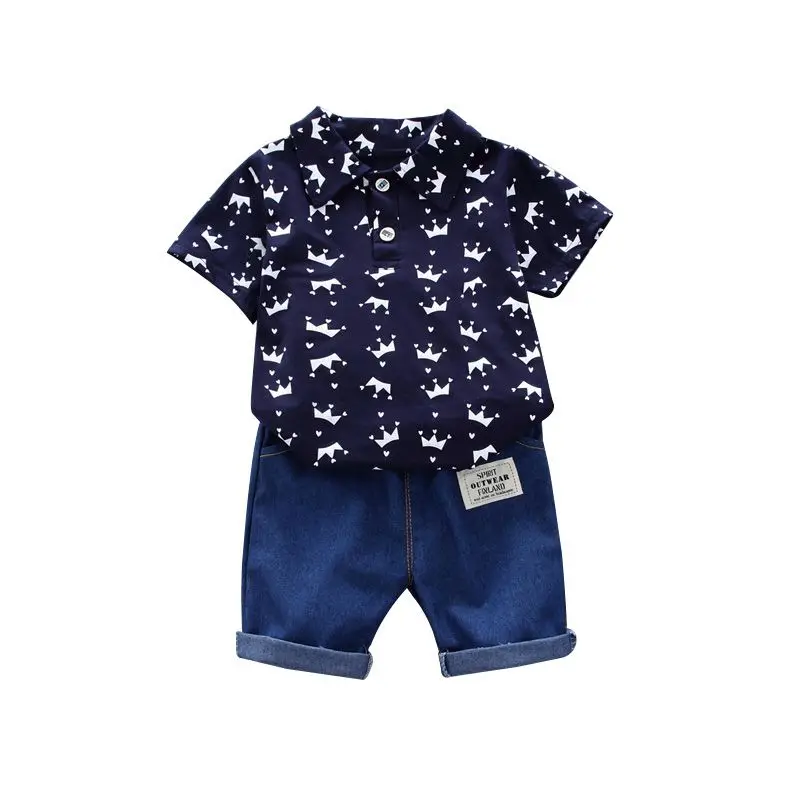 Casual Toddler Outfits Baby Boy Summer Clothes Newborn Boy Clothing Set Sports T-shirt+ Shorts Suits Leaves Print Clothes - Цвет: KI0420-L