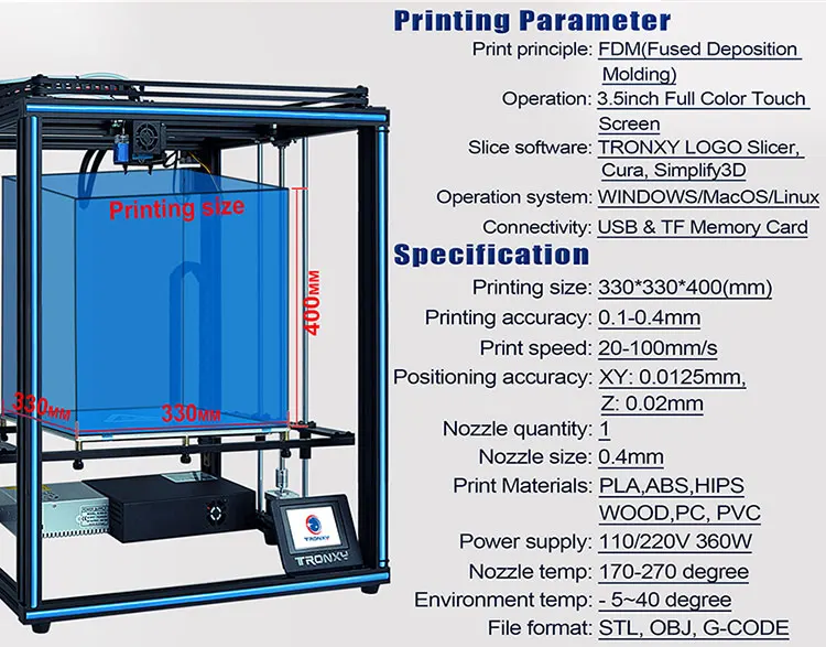 carbon fiber 3d printer Tronxy New X5SA X5SA-400 FDM 3D Printer Kit Large Print Size  Auto Leveling Filament Sensor High Precision 3.5inch Touch Screen 3d printers