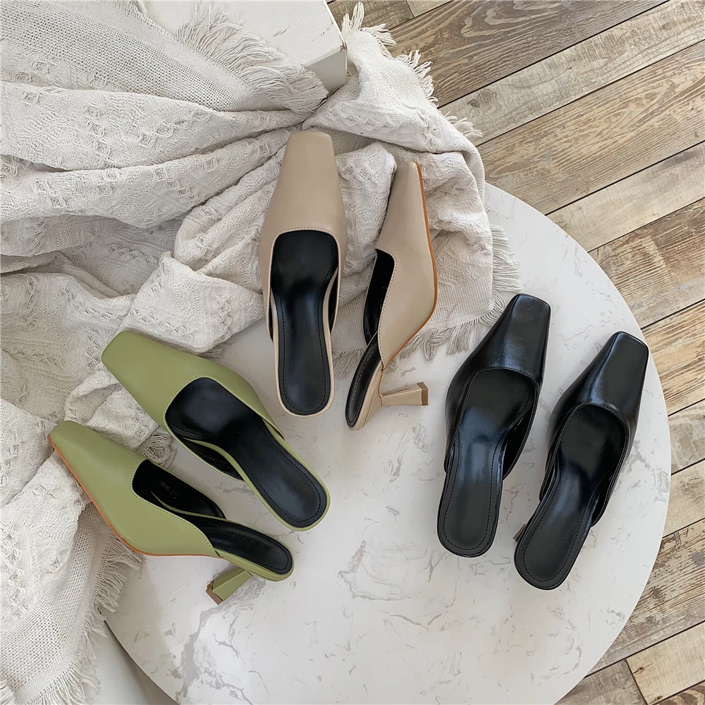 MONMOIRA Vintage Square Toe Kitten Heel Women Mules Elegant Designer Shoes Slip on Solid High Heels Pumps SWB0298 | Обувь