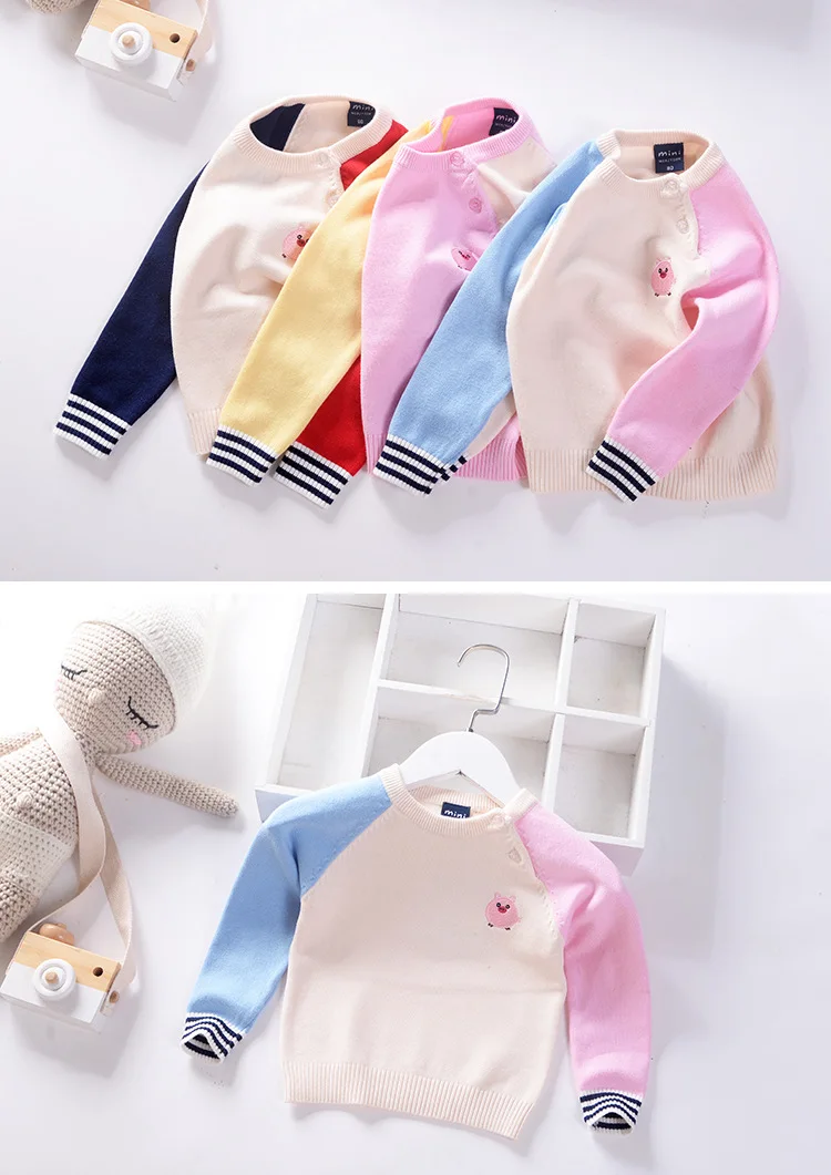 spliced candy color cotton toddler boys sweaters cute pattern baby girls knitted wear spring fall pullover children's clothing