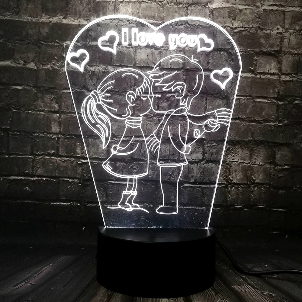Романтический 3D светодиодный светильник с надписью «I LOVE YOU», лампа RGB, ночник, светильник для мальчика, поцелуя, девочки, стол для спальни, Декор, Подарочная бутафория для любимой девушки