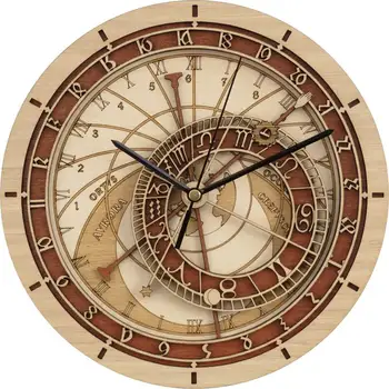 

Wooden Astronomical Wall Clock Mute Astronomy Art Astrology Decorative Vintage Watch Quartz Living Room Twelve Constellation