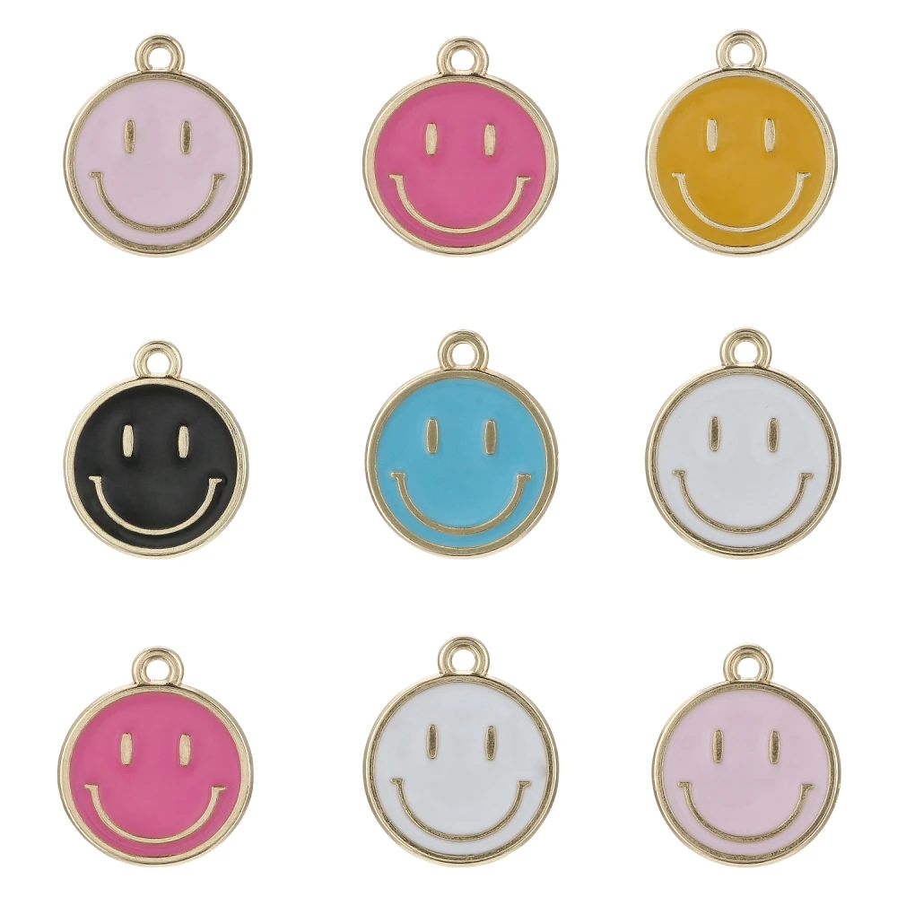 

Metal Alloy Multicolor Enamel Smiling Face Charms Pendant DIY for Earrings Necklace Bracelet Handmade Jewelry Making Accessories