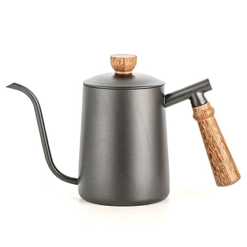 

600Ml Wooden Handle Stainless Steel Teapot Drip Coffee Pot Long Mouth Pot Kettle Home Kitchen Tea Set